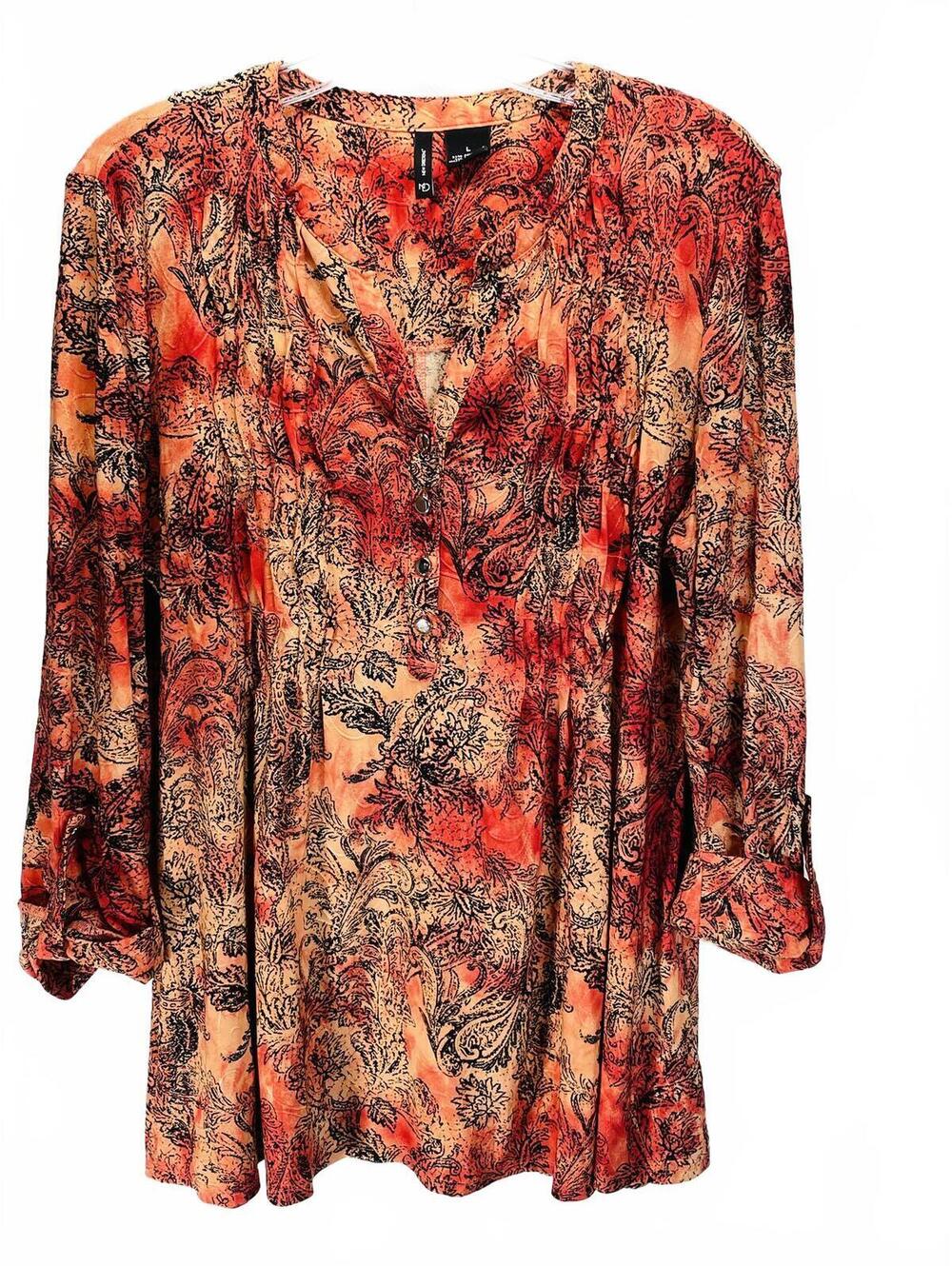 Retro New Directions Long Sleeve Paisley Fall Print Blouse Ladies Size Large